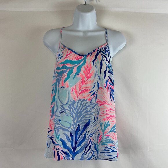 Lilly Pulitzer Dusk Top XS Blue White Pink Adjustable Spaghetti Strap - Picture 1 of 10